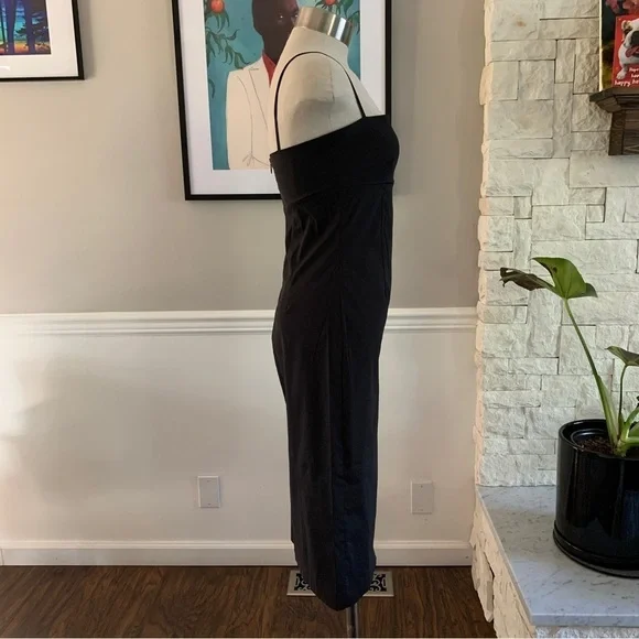 Vintage  90s Minimalist Black Dress Spaghetti Straps Midi Side Slit Size Small - Picture 6 of 11